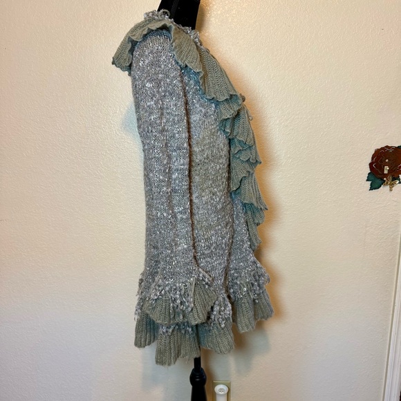 Sioni Studio Ruffle Fairycore Long Cardigan Duster Sweater Gray Size Large - Picture 10 of 14